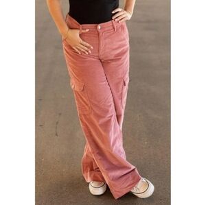 American Eagle Dusty Pink Super High Rise Baggy Wide Leg Corduroy Pant Women's 4
